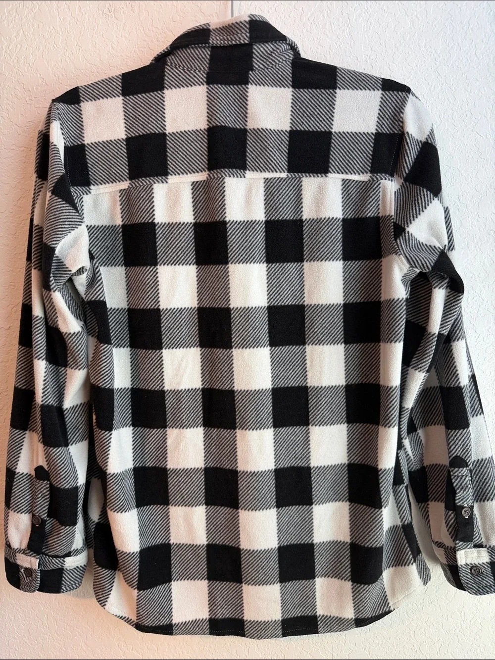 Boy's Black and White Plaid Button-Down Fleece